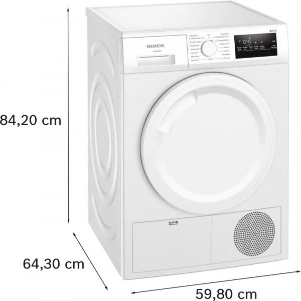 Siemens WT43N203 iQ300 8kg Kondensationstrockner, 60 m breit, softDry-Trommelsystem, Outdoor-Programm, Knitterschutz, weiß