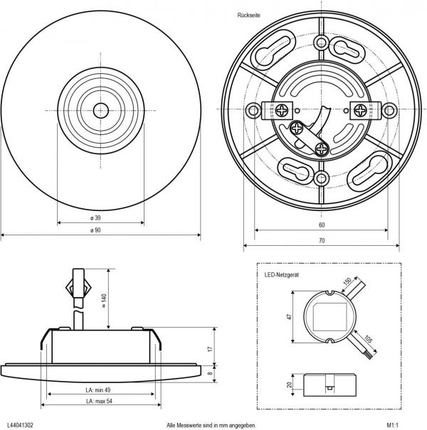 EVN MAGNETO LED Deckeneinbau, rund, EDS optik, IP44, 200-240V 4,5W, 3000K - 380lm, inkl. Netzgerät, Edelstahl (L44041302)