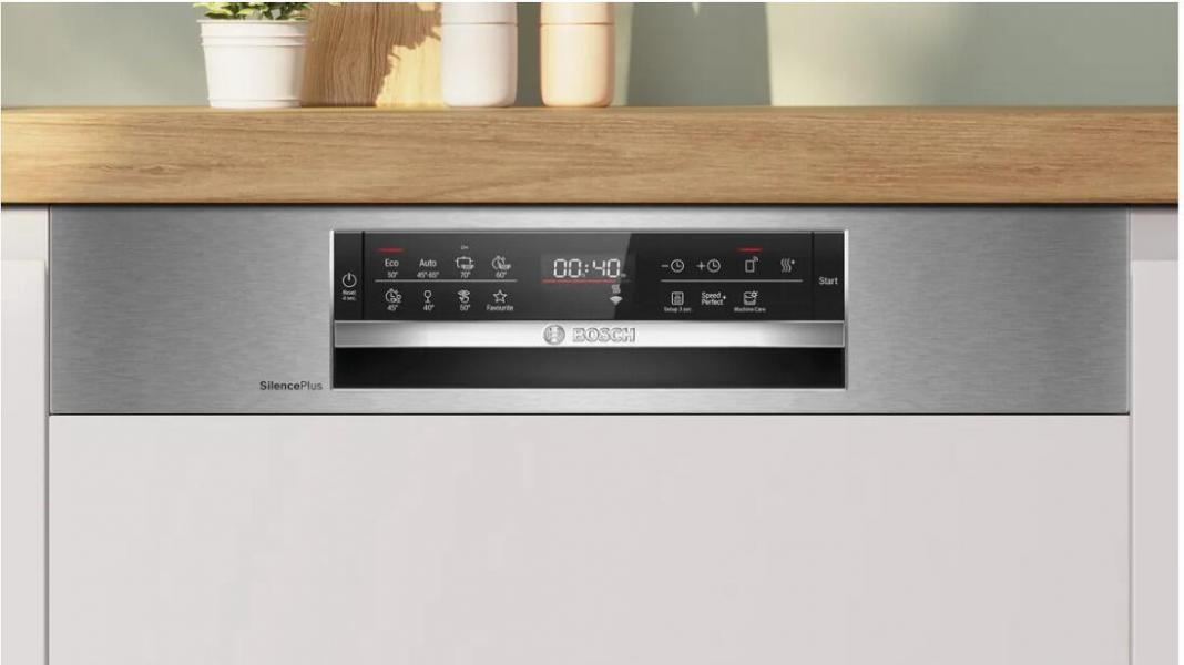 Bosch SMI6ECS12E Serie 6 Teilintegrierter Geschirrspüler, 60 cm breit, 14 Maßgedecke, AquaStop, Vario Schublade, Eco Silence Drive, AquaSensor, HomeConnect, Gebürsteter Stahl
