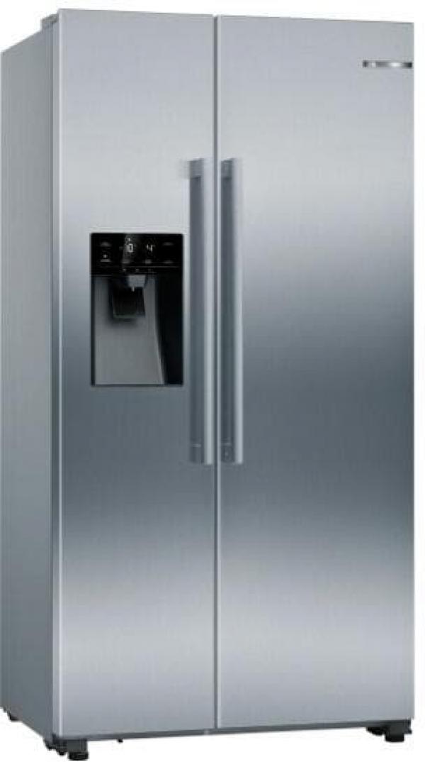 ARDEBO.de Bosch KAD93AIDP Serie 6 Stand Side-by-Side Kombination, 91 cm breit, 562 L, NoFrost, Crushed Eis, Eiswürfel, kaltes Trinkwasser, Festwasseranschluss, Gebürsteter Stahl Anti Fingerprint
