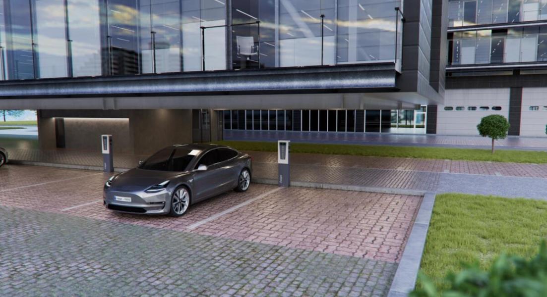 Hager XEV6523C witty park Ladestation, Wallbox, 3-phasig, 2x22kW, 2 Schuko-Ladesteckdosen Typ 2, RFID, weiß