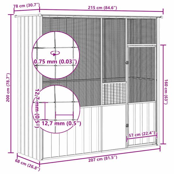 Voliere Anthrazit 215x78x200 cm Verzinkter Stahl