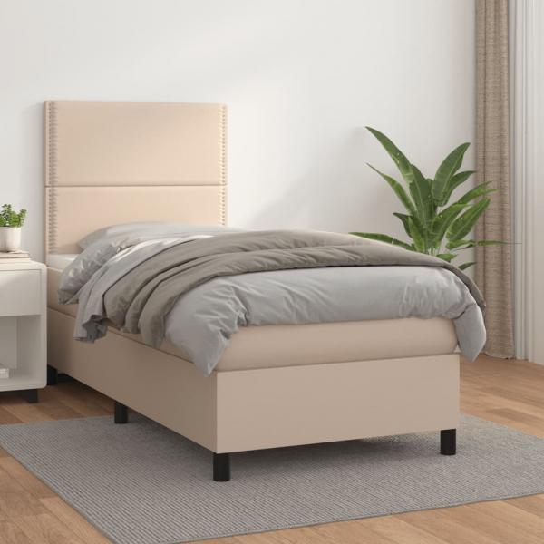 ARDEBO.de - Boxspringbett mit Matratze Cappuccino-Braun 90x200cm Kunstleder
