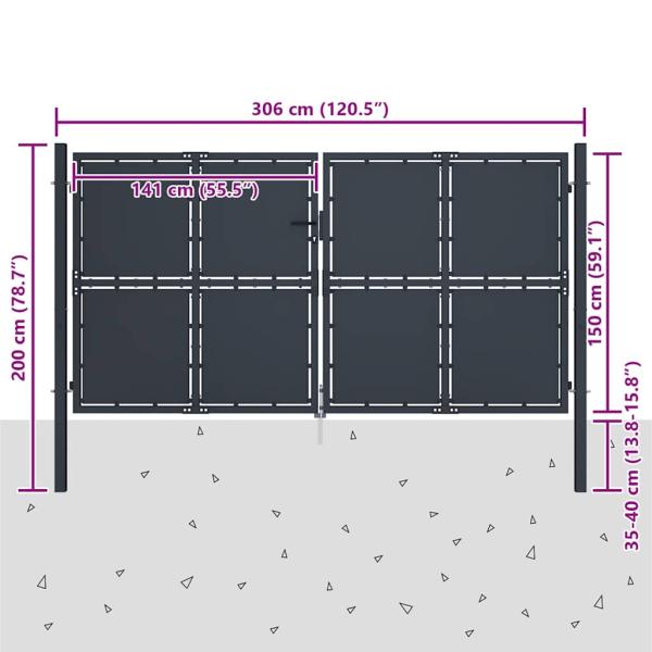 Gartentor Stahl 300 x 150 cm Anthrazit
