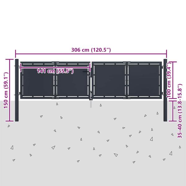 Gartentor Stahl 300×100 cm Anthrazit