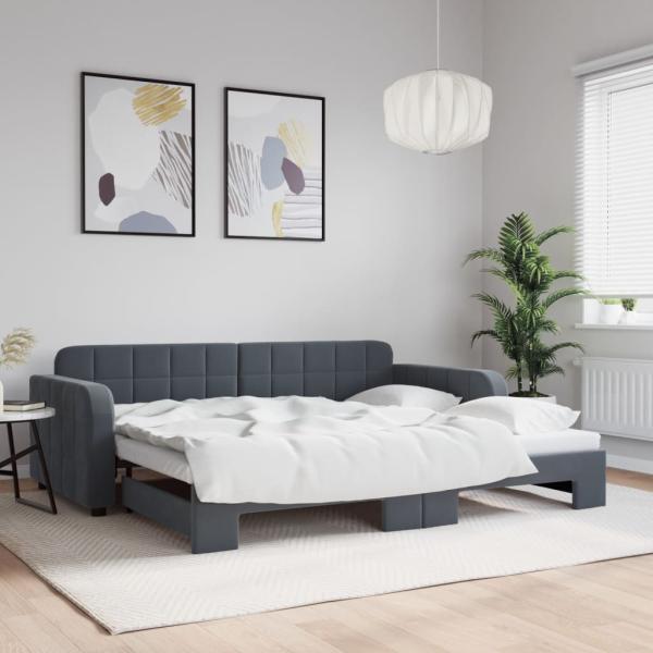 ARDEBO.de - Tagesbett Ausziehbar Dunkelgrau 90x200 cm Samt
