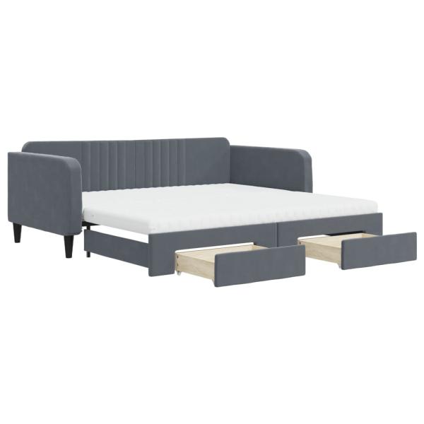 ARDEBO.de - Tagesbett Ausziehbar mit Schubladen Dunkelgrau 100x200 cm Samt