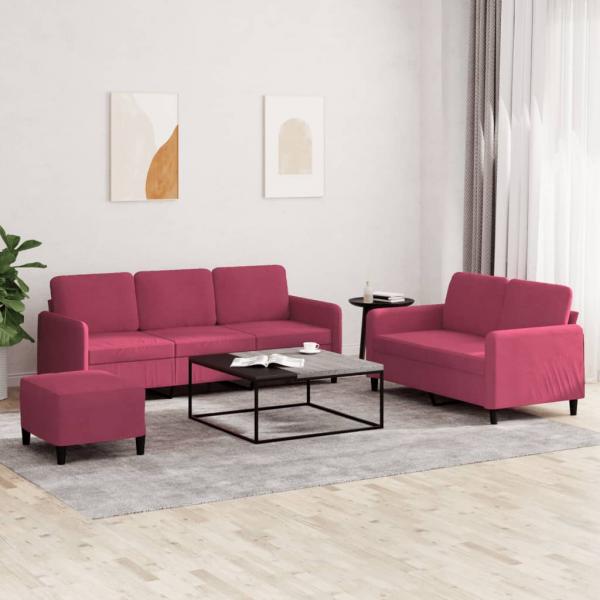 ARDEBO.de - 3-tlg. Sofagarnitur Weinrot Samt
