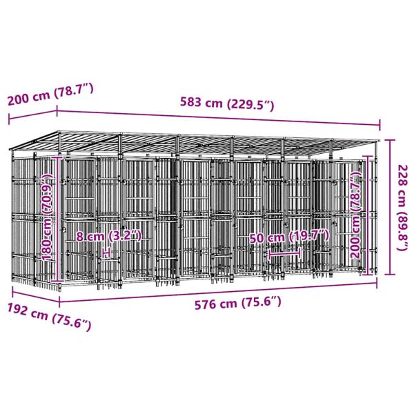Outdoor-Hundezwinger mit Dach Stahl 11,06 m²
