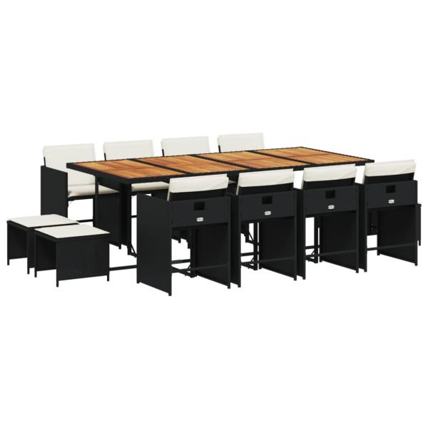 ARDEBO.de - 13-tlg. Garten-Essgruppe mit Kissen Schwarz Poly Rattan
