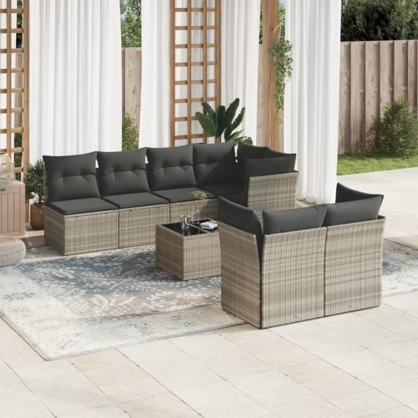 ARDEBO.de - 8-tlg. Garten-Sofagarnitur mit Kissen Hellgrau Poly Rattan