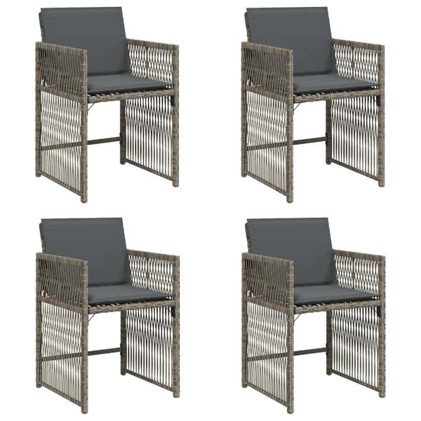 Gartenstühle mit Kissen 4 Stk. Grau Poly Rattan