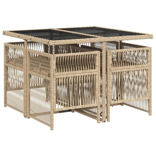 ARDEBO.de - 5-tlg. Garten-Essgruppe mit Kissen Beigemischung Poly Rattan