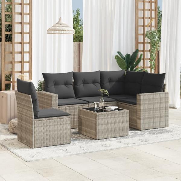 ARDEBO.de - 6-tlg. Garten-Sofagarnitur mit Kissen Hellgrau Poly Rattan