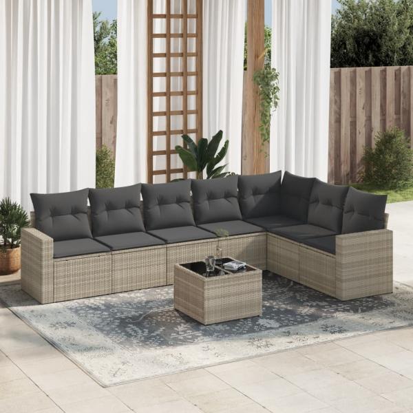 ARDEBO.de - 8-tlg. Garten-Sofagarnitur mit Kissen Hellgrau Poly Rattan