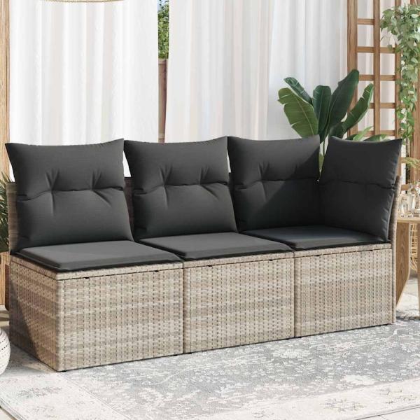 ARDEBO.de - Gartensofa mit Kissen 3-Sitzer Hellgrau Poly Rattan