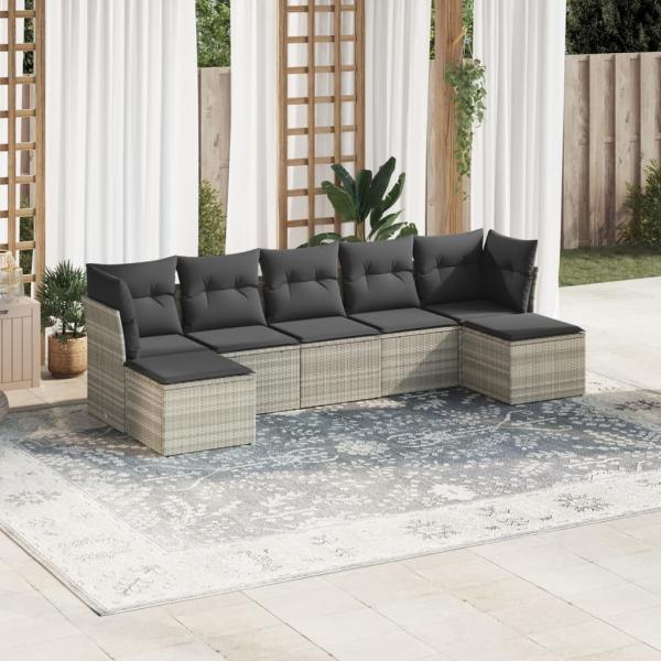 ARDEBO.de - 7-tlg. Garten-Sofagarnitur mit Kissen Hellgrau Poly Rattan