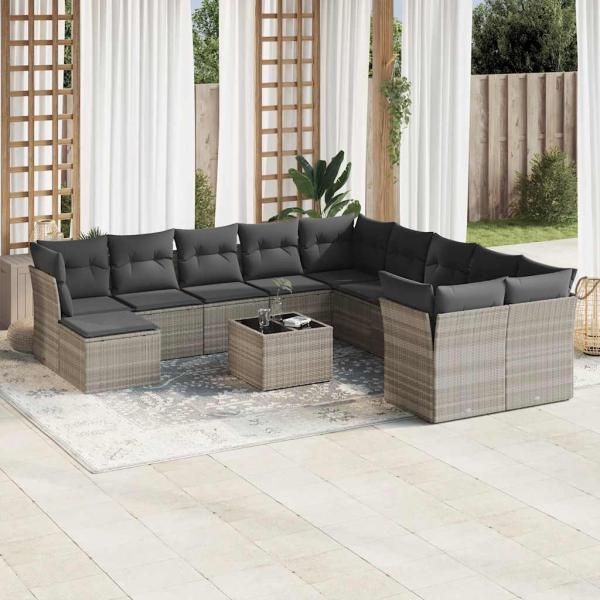 ARDEBO.de - 12-tlg. Garten-Sofagarnitur mit Kissen Hellgrau Poly Rattan