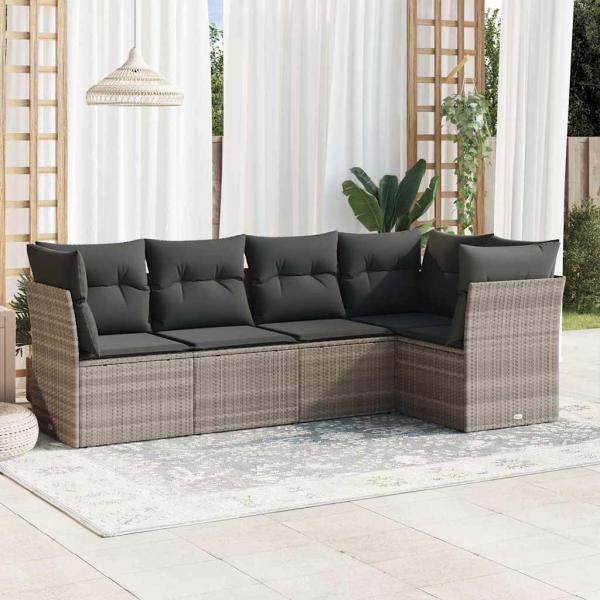 ARDEBO.de - 5-tlg. Garten-Sofagarnitur mit Kissen Hellgrau Poly Rattan
