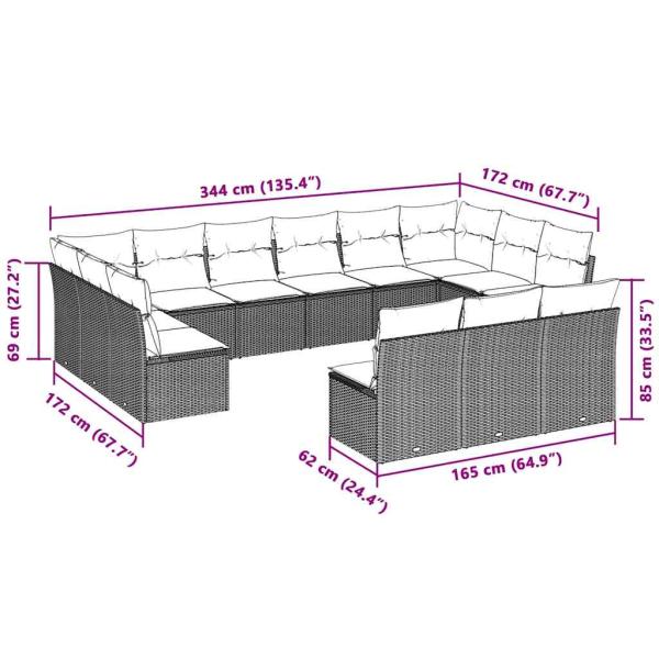 13-tlg. Garten-Sofagarnitur mit Kissen Hellgrau Poly Rattan