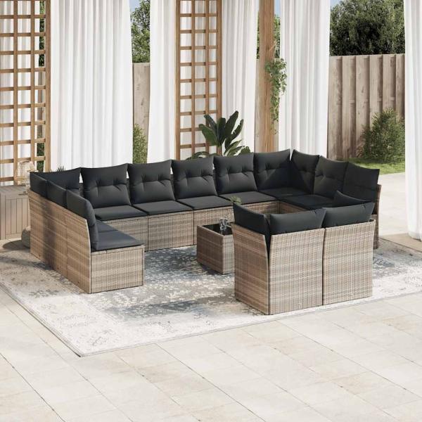 ARDEBO.de - 13-tlg. Garten-Sofagarnitur mit Kissen Hellgrau Poly Rattan