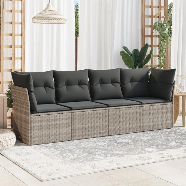 ARDEBO.de - 4-tlg. Garten-Sofagarnitur mit Kissen Hellgrau Poly Rattan