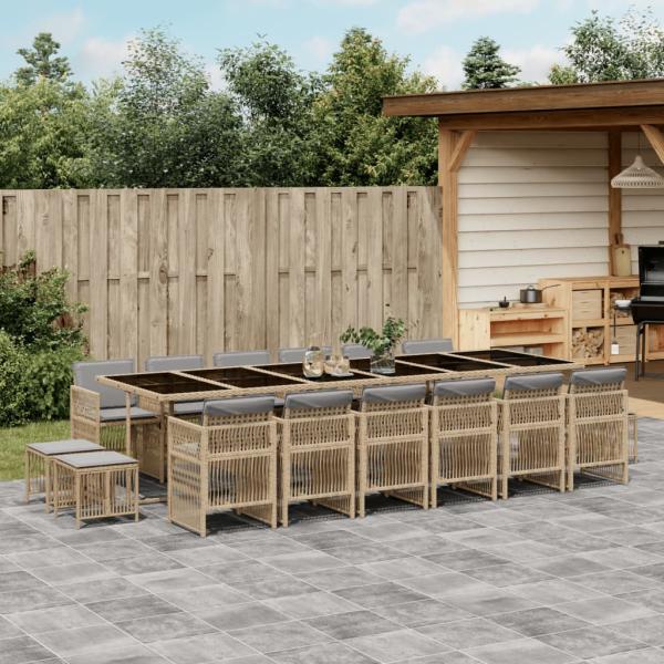 ARDEBO.de - 17-tlg. Garten-Essgruppe mit Kissen Beigemischung Poly Rattan