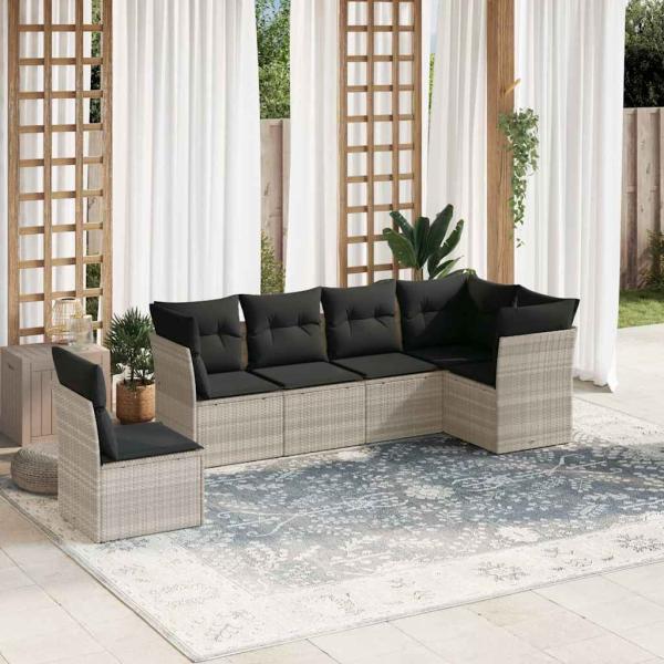 ARDEBO.de - 6-tlg. Garten-Sofagarnitur mit Kissen Hellgrau Poly Rattan