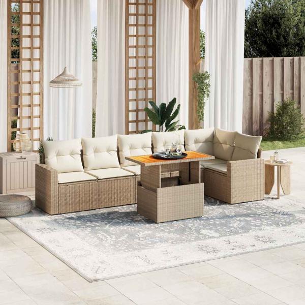 ARDEBO.de - 7-tlg. Garten-Sofagarnitur mit Kissen Beige Poly Rattan