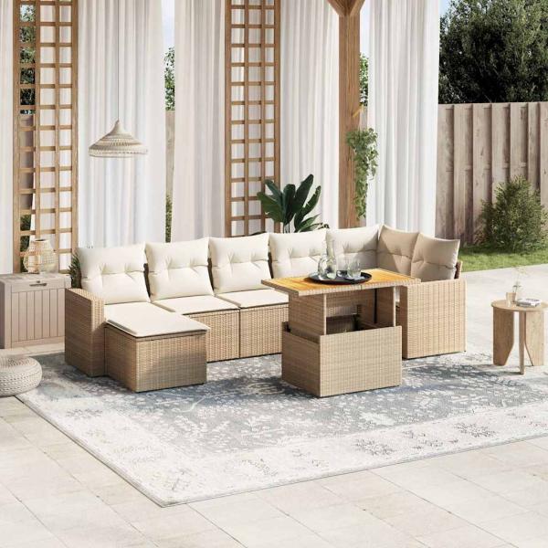ARDEBO.de - 8-tlg. Garten-Sofagarnitur mit Kissen Beige Poly Rattan