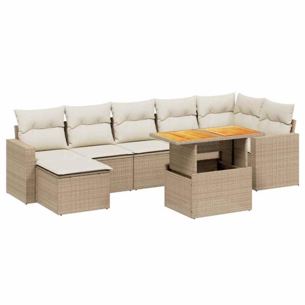 8-tlg. Garten-Sofagarnitur mit Kissen Beige Poly Rattan