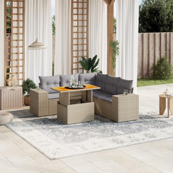ARDEBO.de - 6-tlg. Garten-Sofagarnitur mit Kissen Beige Poly Rattan