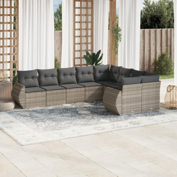 ARDEBO.de - 9-tlg. Garten-Sofagarnitur mit Kissen Hellgrau Poly Rattan