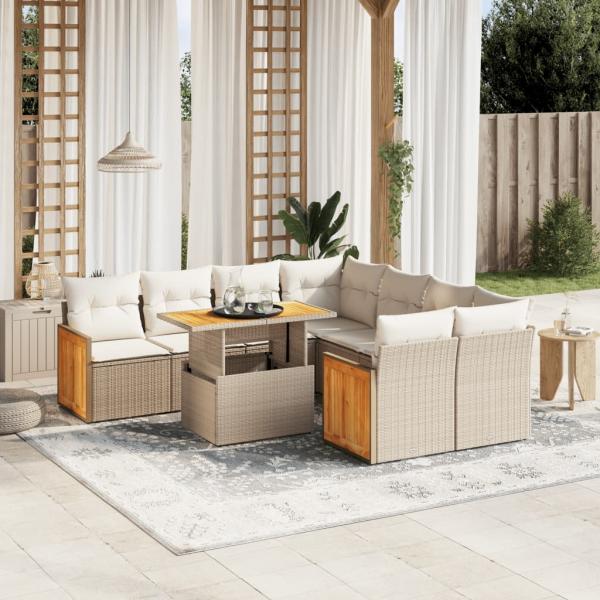 ARDEBO.de - 9-tlg. Garten-Sofagarnitur mit Kissen Beige Poly Rattan