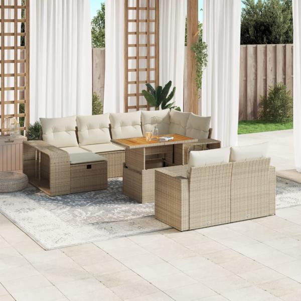 ARDEBO.de - 11-tlg. Garten-Sofagarnitur mit Kissen Beige Poly Rattan