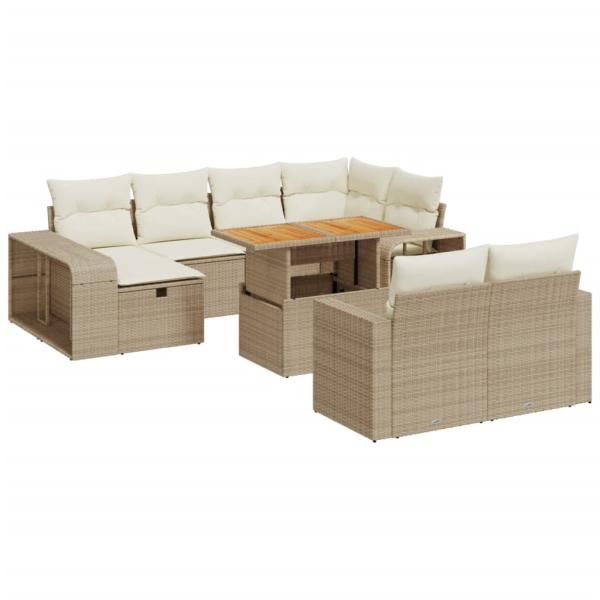 11-tlg. Garten-Sofagarnitur mit Kissen Beige Poly Rattan