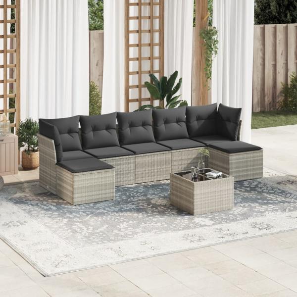 ARDEBO.de - 8-tlg. Garten-Sofagarnitur mit Kissen Hellgrau Poly Rattan