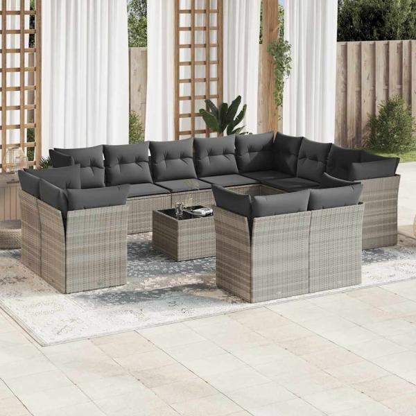 ARDEBO.de - 13-tlg. Garten-Sofagarnitur mit Kissen Hellgrau Poly Rattan