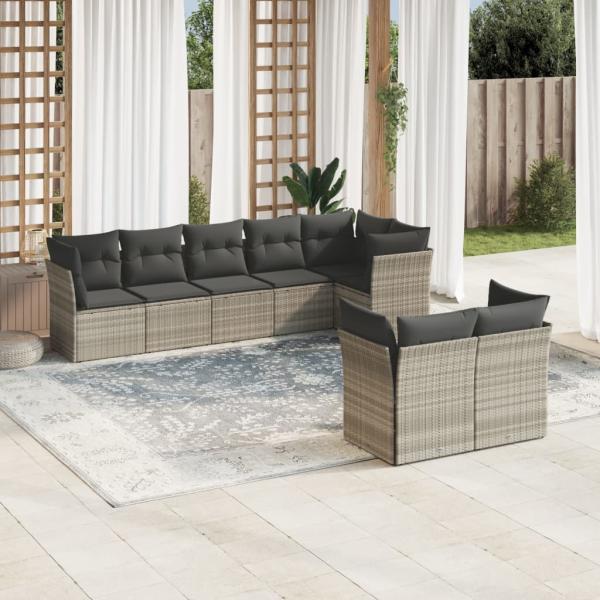 ARDEBO.de - 8-tlg. Garten-Sofagarnitur mit Kissen Hellgrau Poly Rattan