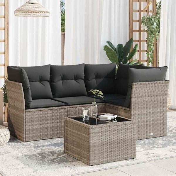 ARDEBO.de - 5-tlg. Garten-Sofagarnitur mit Kissen Hellgrau Poly Rattan