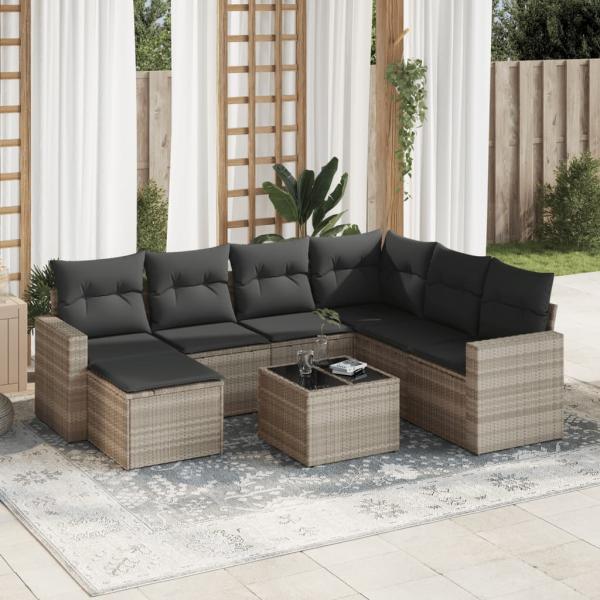 ARDEBO.de - 8-tlg. Garten-Sofagarnitur mit Kissen Hellgrau Poly Rattan