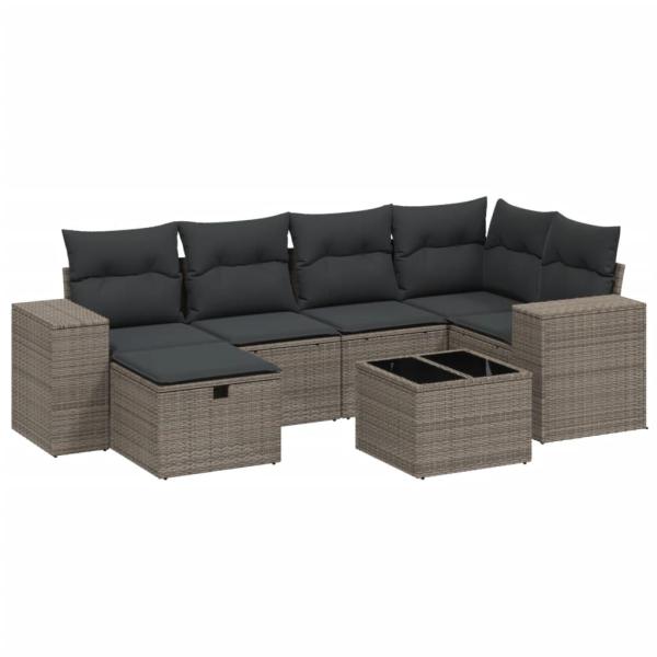 ARDEBO.de - 7-tlg. Garten-Sofagarnitur mit Kissen Hellgrau Poly Rattan