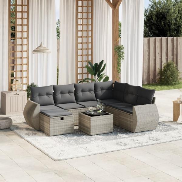 ARDEBO.de - 8-tlg. Garten-Sofagarnitur mit Kissen Hellgrau Poly Rattan