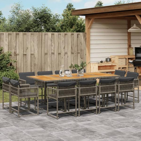 ARDEBO.de - 13-tlg. Garten-Essgruppe mit Kissen Grau Poly Rattan