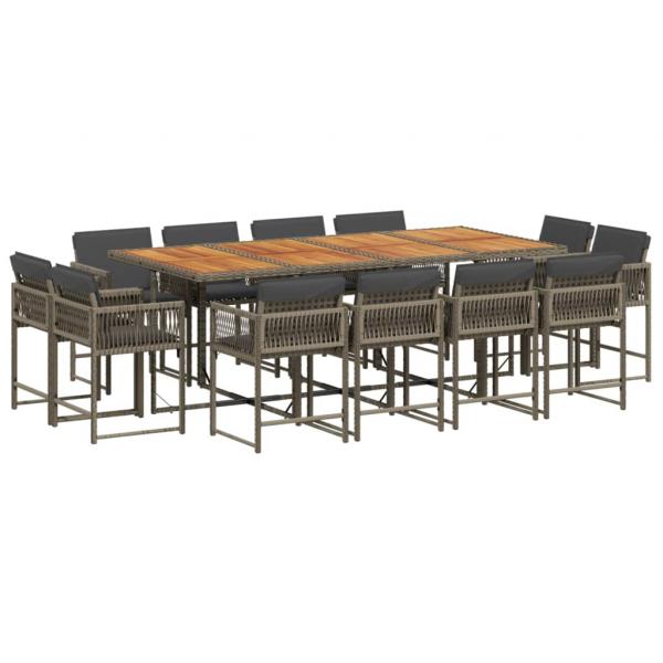13-tlg. Garten-Essgruppe mit Kissen Grau Poly Rattan