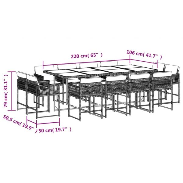 13-tlg. Garten-Essgruppe mit Kissen Grau Poly Rattan