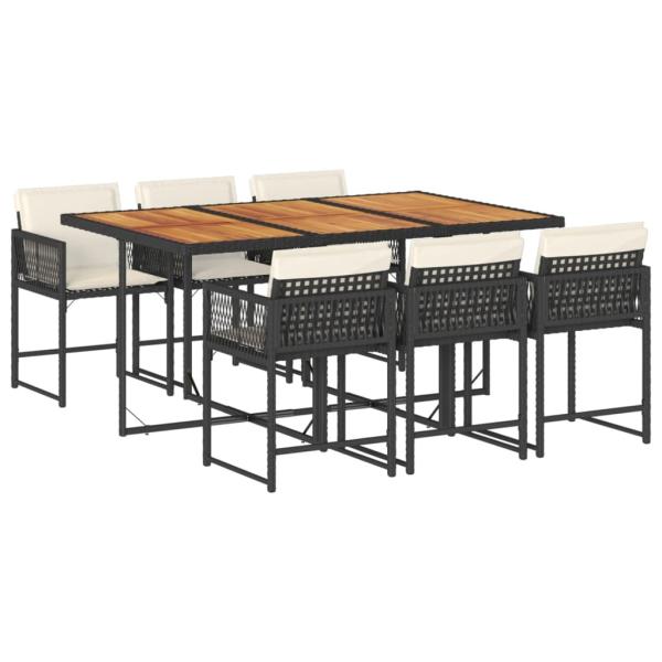 ARDEBO.de - 7-tlg. Garten-Essgruppe mit Kissen Schwarz Poly Rattan