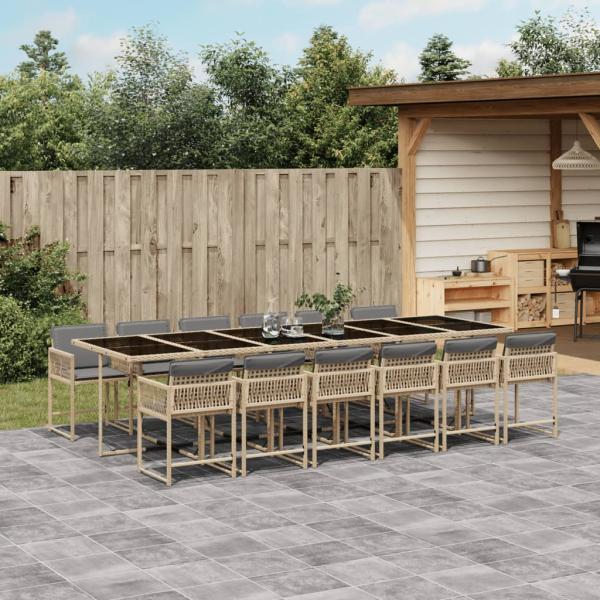ARDEBO.de - 13-tlg. Garten-Essgruppe mit Kissen Beigemischung Poly Rattan