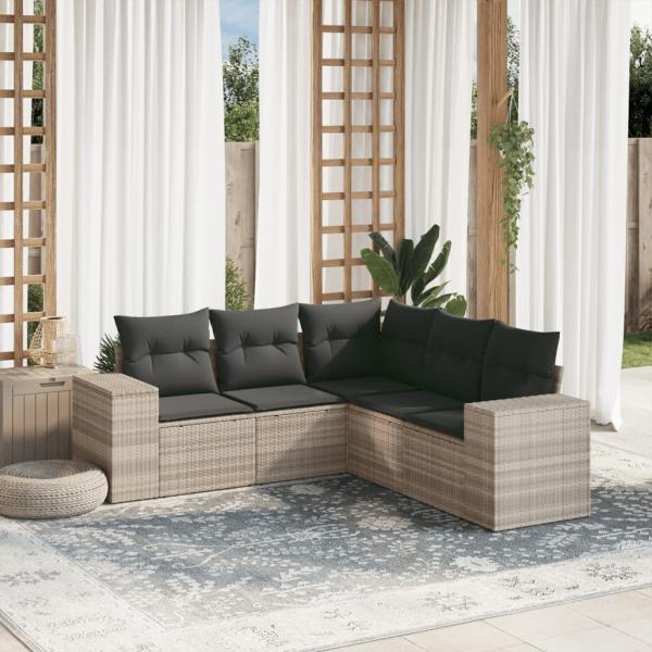 ARDEBO.de - 5-tlg. Garten-Sofagarnitur mit Kissen Hellgrau Poly Rattan