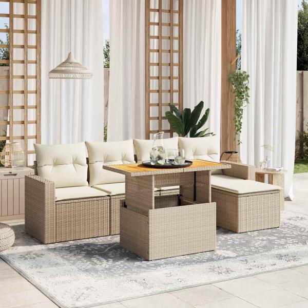 ARDEBO.de - 6-tlg. Garten-Sofagarnitur mit Kissen Beige Poly Rattan